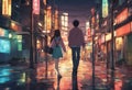Tokyo anime High resolution screengrab couple walking away in street at night