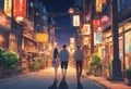 Tokyo anime High resolution screengrab couple walking away in street at night