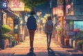 Tokyo anime High resolution screengrab couple walking away in street at night