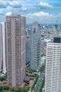 Aerial view of Shinjuku district highrise skyscrapers from Tokyo Government Building