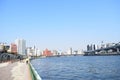 Tokyo bay and Sumida river bridge with running road