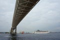 Tokyo bay. Yokohama bay bridge. Cruise ship Royalty Free Stock Photo