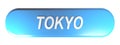 TOKYO blue rounded rectangular push button on white background - 3D rendering illustration Royalty Free Stock Photo