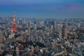 Tokyo city aerial view with Tokyo Tower after sunset Royalty Free Stock Photo