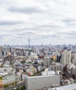 Tokyo city with Edogawa river and Biomass powerplant in sky view