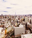 Tokyo city with Edogawa river and Biomass powerplant in sky view