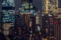 Tokyo City lights night scene. The night lightings of skyscrapers at Shiodome, Minato Ward. Tokyo. Japan Royalty Free Stock Photo