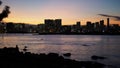 Tokyo city scape at the time of evening sunset with silhouette o Royalty Free Stock Photo