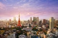 Tokyo city skyline in Aerial view with skyscraper, modern office building and sunset sky background in Tokyo metropol Royalty Free Stock Photo