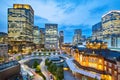 Tokyo city skyline at railway station surround by modern highrise building at twilight time. Royalty Free Stock Photo