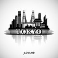 Tokyo city skyline with reflection. Typographic Design