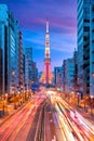 Tokyo city street view with Tokyo Tower Royalty Free Stock Photo