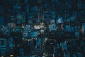 Tokyo city streets at night as seen from above aerial photograph