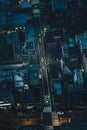 Tokyo city streets at night as seen from above aerial view Royalty Free Stock Photo