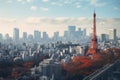 Tokyo cityscape with Eiffel Tower in autumn, Japan, City view with Tokyo Tower, Tokyo, AI Generated