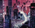 Tokyo cityscape oil painting on canvas.
