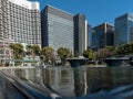 Tokyo cityscape with public park and skyscraper in background. Royalty Free Stock Photo