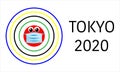 Tokyo 2020. Colored circles. Medical mask. Summer game in Japan.