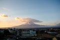 TOKYO - DECEMBER 3, 2017: Rolling of clouds over Mt.Fuji with city of kawaguchiko, Japan