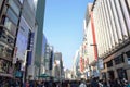 Tokyo Ginza shopping street, Japan, many people, busy, many tall buildings. Royalty Free Stock Photo