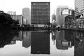 Tokyo high-rise office block - black and white.