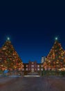 Rikkyo University known as Saint Paul\'s University with illuminated christmas trees at night.