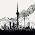 Tokyo Japan abstract line skyline silhouette black and white design, vector illustration Royalty Free Stock Photo