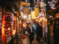 TOKYO, JAPAN - APR 12,2019 : Omoide Yokocho, Shinjuku Bar street shop sign Japan Izakaya Tokyo Night life