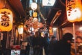 TOKYO, JAPAN - APR 12,2019 : Omoide Yokocho, Shinjuku Bar street shop sign Japan Izakaya Tokyo Night life