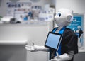 TOKYO, JAPAN - APR 13, 2018 : Pepper Robot Assistant Humanoid display Information screen Artificial intelligence technology