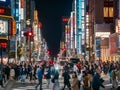 TOKYO, JAPAN - APR 12, 2019 : Shinjuku Shopping street Colourful Neon sign Entertainment Shop Bar Restaurant Crowd people Tokyo Ja Royalty Free Stock Photo