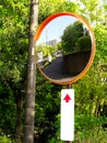 Convex traffic mirror at a road curve in Tokyo, Japan Royalty Free Stock Photo