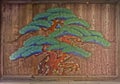 Maidono platform adorned with a painting of a Japanese pine tree in Nezu shrine.