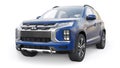 Tokyo. Japan. April 6, 2022. Mitsubishi ASX 2020. Blue compact urban SUV on a white uniform background with a blank body