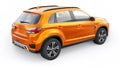 Tokyo. Japan. April 6, 2022. Mitsubishi ASX 2020. Orange compact urban SUV on a white uniform background with a blank