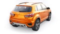 Tokyo. Japan. April 6, 2022. Mitsubishi ASX 2020. Orange compact urban SUV on a white uniform background with a blank