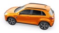 Tokyo. Japan. April 6, 2022. Mitsubishi ASX 2020. Orange compact urban SUV on a white uniform background with a blank