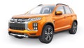 Tokyo. Japan. April 6, 2022. Mitsubishi ASX 2020. Orange compact urban SUV on a white uniform background with a blank