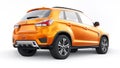 Tokyo. Japan. April 6, 2022. Mitsubishi ASX 2020. Orange compact urban SUV on a white uniform background with a blank