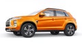 Tokyo. Japan. April 6, 2022. Mitsubishi ASX 2020. Orange compact urban SUV on a white uniform background with a blank