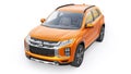 Tokyo. Japan. April 6, 2022. Mitsubishi ASX 2020. Orange compact urban SUV on a white uniform background with a blank