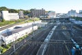 Morning scene of train yard or carbarn at the suburb of Tokyo