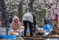 Japanese Girl Waiting At Ueno Park Hanami Cherry Blossom Season, Tokyo, Japan Royalty Free Stock Photo