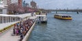 Passengers Waiting For Sumidagawa Tourists Water Bus, Tokyo, Japan.