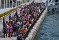 Passengers Waiting For Sumidagawa Tourists Water Bus, Tokyo, Japan.