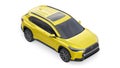 Tokyo, Japan. April 19, 2022: Toyota Corolla Cross 2020. Compact yellow SUV with a hybrid engine and four-wheel drive