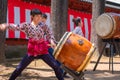 Group of women perform Japanese Taiko drum in Bunkyo Azalea Festival at Nezu Shrine