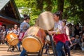 Group of women perform Japanese Taiko drum in Bunkyo Azalea Festival at Nezu Shrine