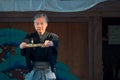 People perform Japanese fan dance in Bunkyo Azalea Festival Tsutsuji Matsuri at Nezu Shrine