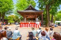 People perform Japanese fan dance  in Bunkyo Azalea Festival Tsutsuji Matsuri at Nezu Shrine Royalty Free Stock Photo